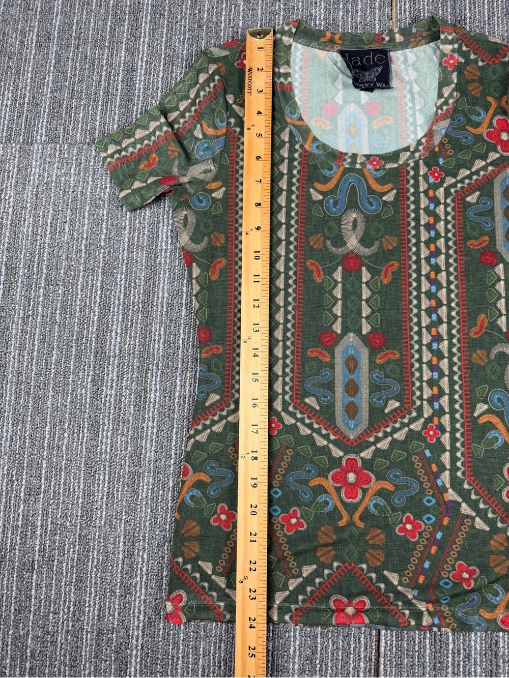Jade Johnny Was Mesh Green Patterned Short-Sleeve Women's Top - Picture 3 of 8